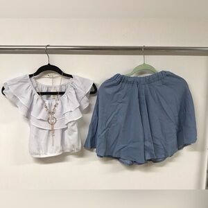 Little Girls Round Neck Short Sleeve 2 Pieces Top Skirt Outfit Casual Set